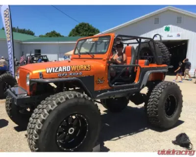 Wizard Works Offroad Rear Bumper and Swing Down Tire Carrier Bare Steel Jeep CJ7 1976-1987 - WW1082