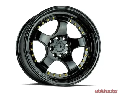 AodHan Wheels AH03 Wheel 15x8 4x100/114.3 20 Full Golss Black with Gold Rivet - AH0315804100114320FB