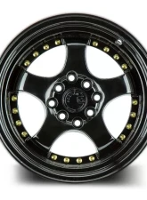 AodHan Wheels AH03 Wheel 15x8 4x100/114.3 20 Full Golss Black with Gold Rivet                                     - AH0315804100114320FB - Image 2