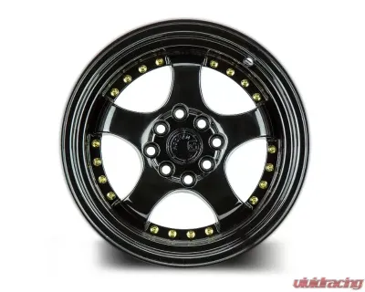 AodHan Wheels AH03 Wheel 15x8 4x100/114.3 20 Full Golss Black with Gold Rivet - AH0315804100114320FB