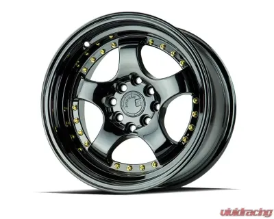 AodHan Wheels AH03 Wheel 15x8 4x100/114.3 20 Full Golss Black with Gold Rivet - AH0315804100114320FB