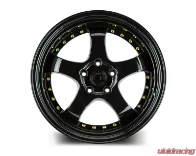 AodHan Wheels AH03 Wheel 19x9.5 5x114.3 22 Full Golss Black with Gold Rivet - AH0319955114322FB