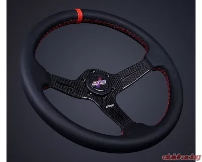 DND Performance 60mm Carbon Fiber Leather Red Stitch Race Steering Wheel - CFLRW-RD