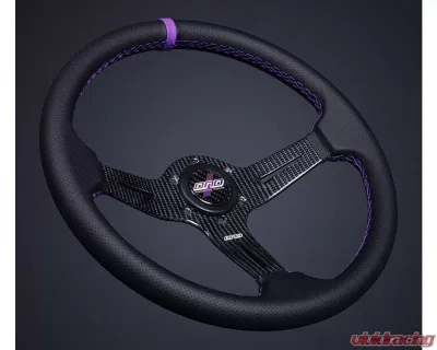 DND Performance 60mm Carbon Fiber Perforated Leather Purple Stitch Race Steering Wheel - CFPRW-PR