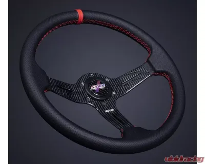 DND Performance 60mm Carbon Fiber Perforated Leather Red Stitch Race Steering Wheel - CFPRW-RD