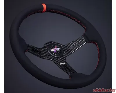 DND Performance 60mm Carbon Fiber Suede Red Stitch Race Steering Wheel - CFSRW-RD