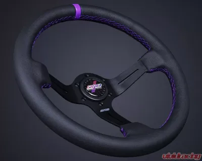 DND Performance 75mm Leather Purple Stitch Race Steering Wheel - LRW-PR