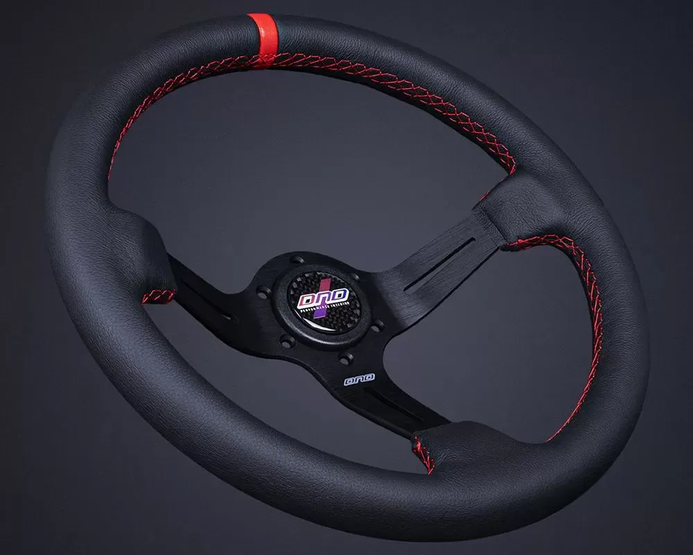 DND Performance 75mm Leather Red Stitch Race Steering Wheel - LRW-RD