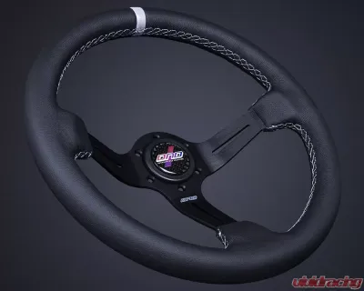 DND Performance 75mm Leather White Stitch Race Steering Wheel - LRW-WT