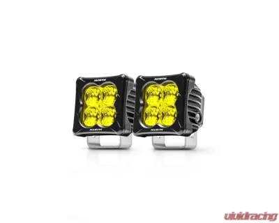 North Lights 3" Cube Light w/ 2" Gold Amber Lens LED Flood Beam (Pair) - NRTH-PD-2-F-A
