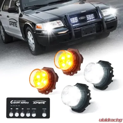 Xprite White/Amber Covert 4 Series Hide-A-Way LED Strobe Lights - 52013-4-WY