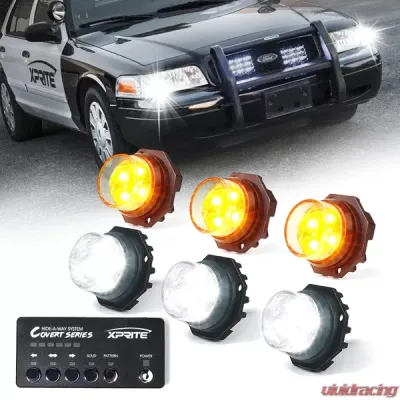 Xprite White/Amber Covert 6 Series Hide-A-Way LED Strobe Lights - 52013-6-WY