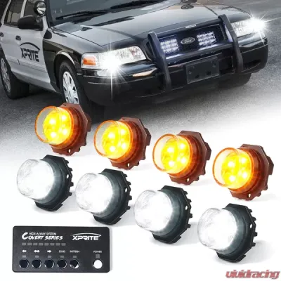 Xprite White/Amber Covert 8 Series Hide-A-Way LED Strobe Lights - 52013-8-WY