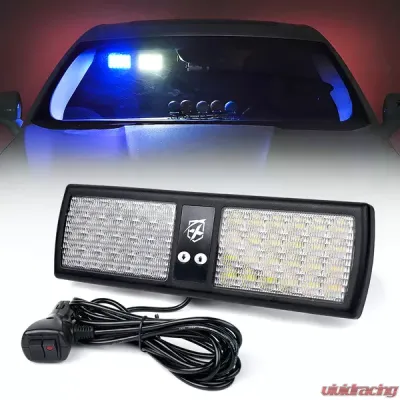 Xprite White/Blue Decoy Series Windshield Visor 48 LED Strobe Lights - 52019-WB