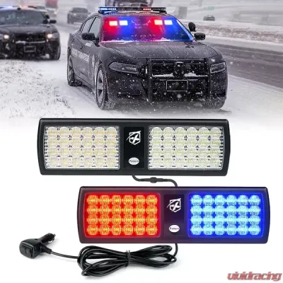 Xprite Red/Blue Agent Series Dual Windshield Sun Visor Strobe Lights - 52020M-G1-RB