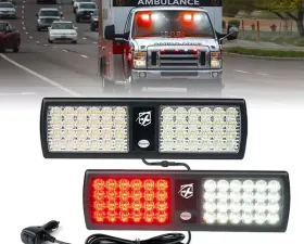 Xprite White/Red Agent Series Dual Windshield Sun Visor Strobe Lights