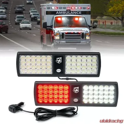 Xprite White/Red Agent Series Dual Windshield Sun Visor Strobe Lights - 52020M-G1-WR