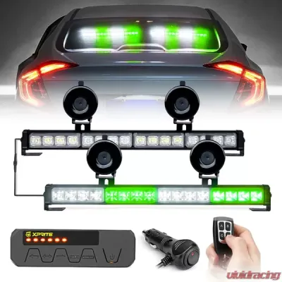Xprite White/Green Contract G2 Series Dual LED Traffic Advisor Strobe Lights with Remote Control - 52024M-G2-WG