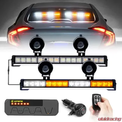 Xprite White/Amber Contract G2 Series Dual LED Traffic Advisor Strobe Lights with Remote Control - 52024M-G2-WY