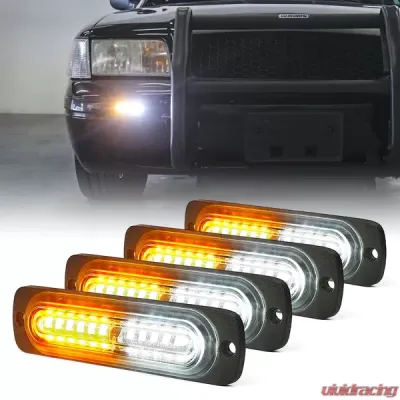 Xprite White/Amber Alert 12 Series 6W Flush Mount Side Marker Emergency Strobe Light - 52026S-12-WY-4PC