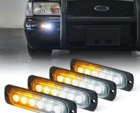 Xprite White/Amber Alert 6 Series 6W Flush Mount Side Marker Emergency Strobe Light