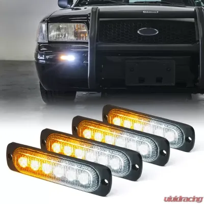 Xprite White/Amber Alert 6 Series 6W Flush Mount Side Marker Emergency Strobe Light - 52026T-6-WY-4PC