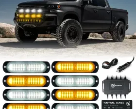Xprite White/Amber Tactical 12 Series LED Marker Strobe Lights - Set of 8