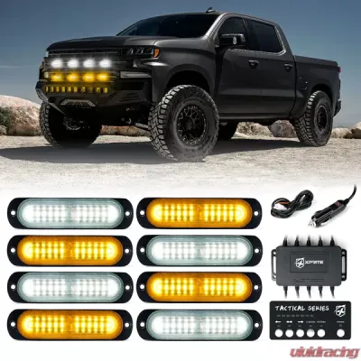 Xprite White/Amber Tactical 12 Series LED Marker Strobe Lights - Set of 8 - 52027-8-WY