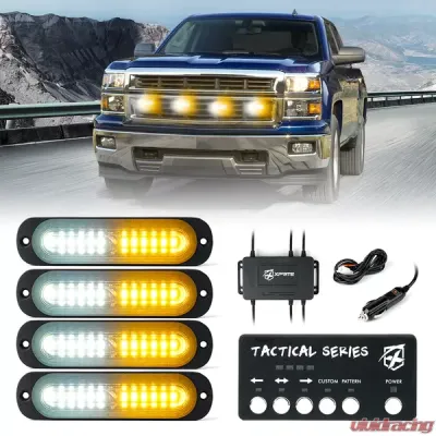 Xprite White/Amber Set of 4 Tactical 12 Series LED Marker Strobe Lights - 52027M-4-WY