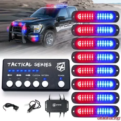 Xprite Red/Blue Set of 8 Tactical 12 Series LED Marker Strobe Lights - 52027M-8-RB