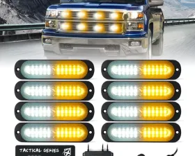 Xprite White/Amber Set of 8 Tactical 12 Series LED Marker Strobe Lights
