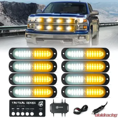 Xprite White/Amber Set of 8 Tactical 12 Series LED Marker Strobe Lights - 52027M-8-WY