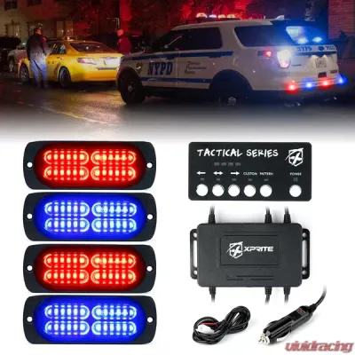 Xprite Red/Blue Tactical 24 Series LED Marker Strobe Lights - Set of 4 - 52028-4-RB