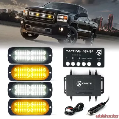 Xprite White/Amber Tactical 24 Series LED Marker Strobe Lights - Set of 4 - 52028-4-WY