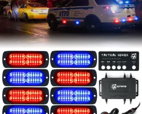 Xprite Red/Blue Tactical 24 Series LED Marker Strobe Lights - Set of 8