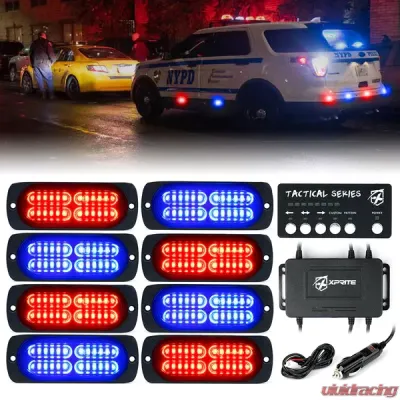 Xprite Red/Blue Tactical 24 Series LED Marker Strobe Lights - Set of 8 - 52028-8-RB