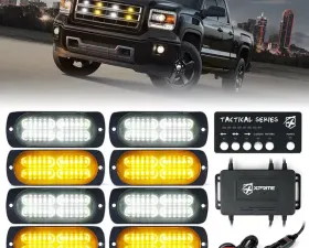 Xprite Whit/Amber Tactical 24 Series LED Marker Strobe Lights - Set of 8