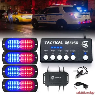 Xprite Red/Blue Set of 4 Tactical 24 Series LED Marker Strobe Lights - 52028M-4-RB