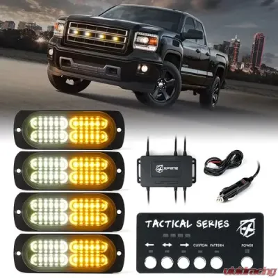 Xprite White/Amber Tactical Set of 4 24 Series LED Marker Strobe Lights - 52028M-4-WY