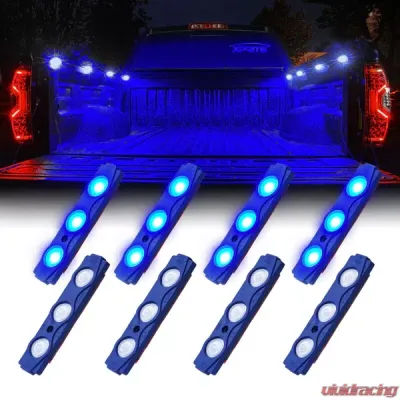 Xprite Blue 8 LED Rock Light Pods Truck Bed Lighting Kit with Switch - DL-001-L3-B