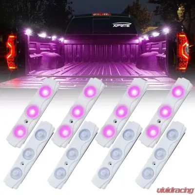 Xprite Purple 8 LED Rock Light Pods Truck Bed Lighting Kit with Switch - DL-001-L3-PE