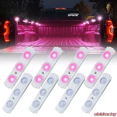 Xprite Pink 8 LED Rock Light Pods Truck Bed Lighting Kit with Switch - DL-001-L3-PK