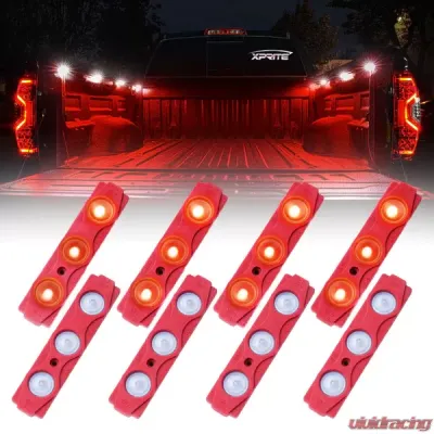 Xprite Red 8 LED Rock Light Pods Truck Bed Lighting Kit with Switch - DL-001-L3-R