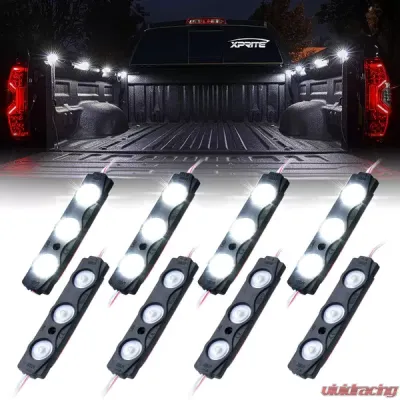 Xprite White 8 LED Rock Light Pods Truck Bed Lighting Kit with Switch - DL-001-L3-W