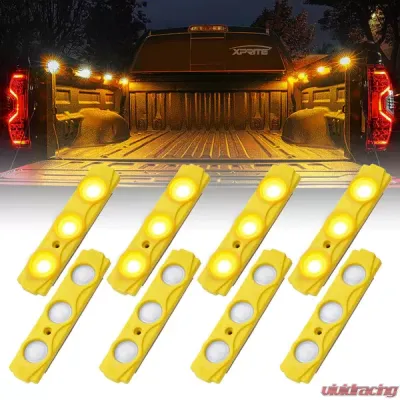 Xprite Amber 8 LED Rock Light Pods Truck Bed Lighting Kit with Switch - DL-001-L3-Y