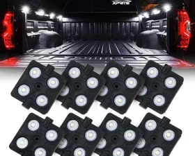 Xprite 8 LED Square Rock Light Pods Truck Bed Lighting Kit with Switch