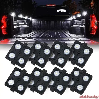 Xprite 8 LED Square Rock Light Pods Truck Bed Lighting Kit with Switch - DL-002-L4-W
