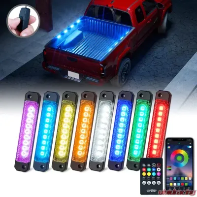 Xprite RGB Focal Series Truck Bed Bluetooth and Remote Control RGB LED Light 8 Pod Set - DL-003-L9-RGB