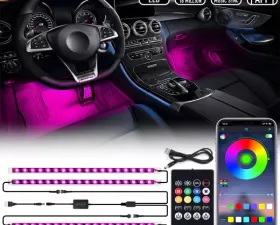 Xprite 4PC Celestial Series Bluetooth and Remote Control RGB LED Interior Car Light Set - Powered by USB