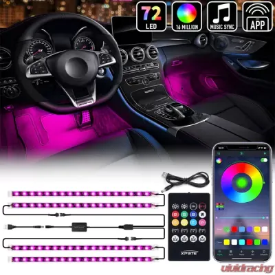 Xprite 4PC Celestial Series Bluetooth and Remote Control RGB LED Interior Car Light Set - Powered by USB - DL-IL-G3